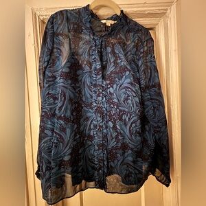 Boden Sheer ChiffonBlue and Black Swirl Blouse - size 16